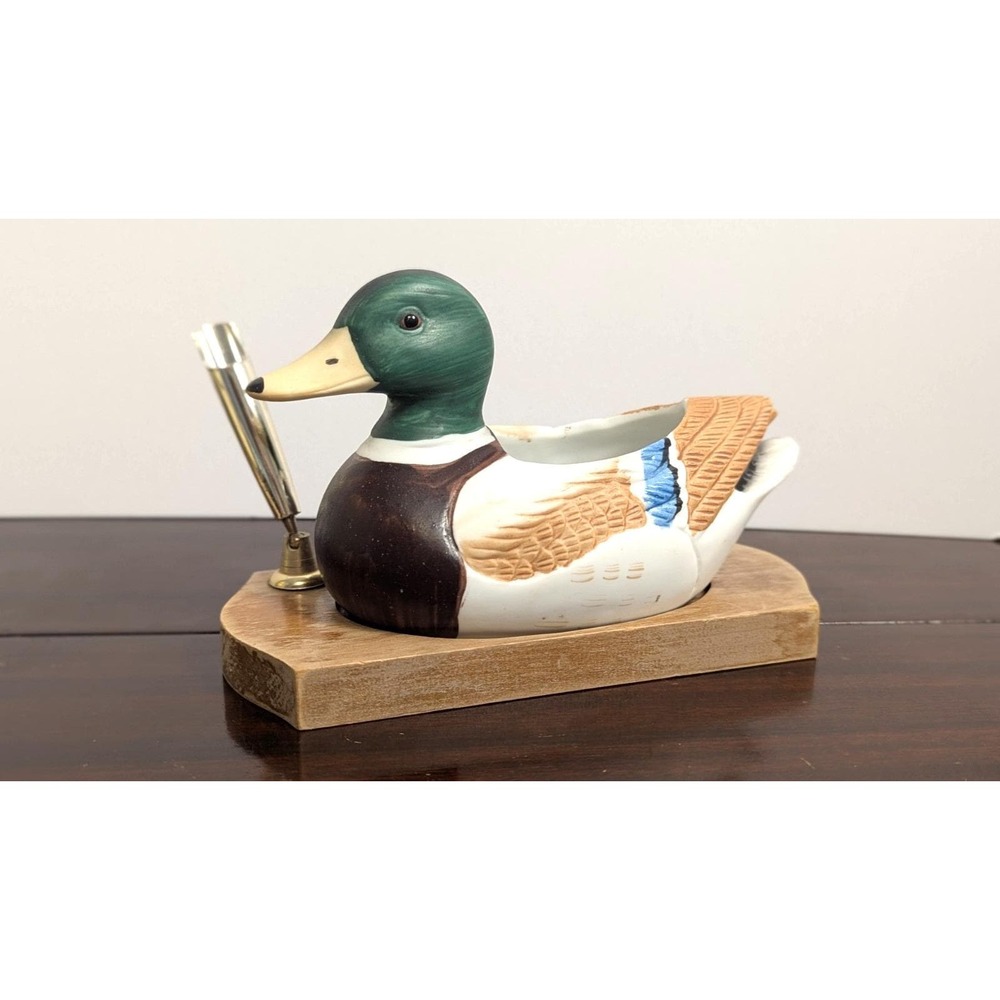 Vintage Mallard Duck Pen Holder Desk Organizer Cabin Lodge Hunting Decor